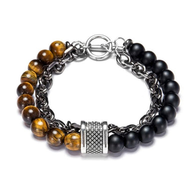 ATTRACT $MOOLAH$ & LOVE~Stainless Steel + Malachite & Other Stones '2 in 1' Layered Men's Bracelet